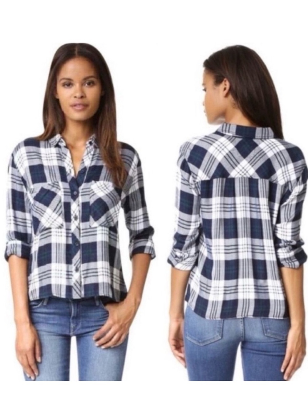 Rails Dylan button down in white navy sapphire blue XS